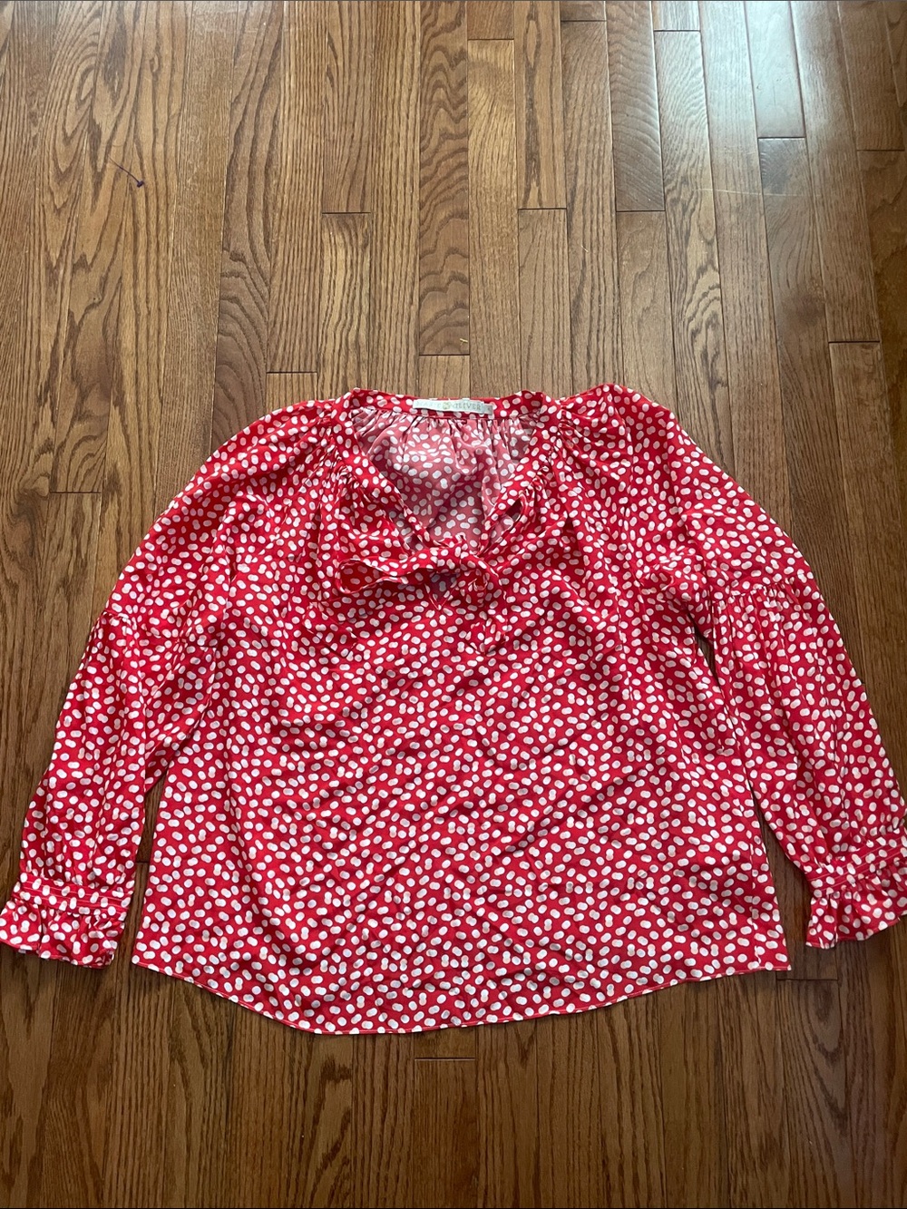 Marie Oliver Red White Dot Print Long Sleeve Silk Blouse Women’s Sz Medium